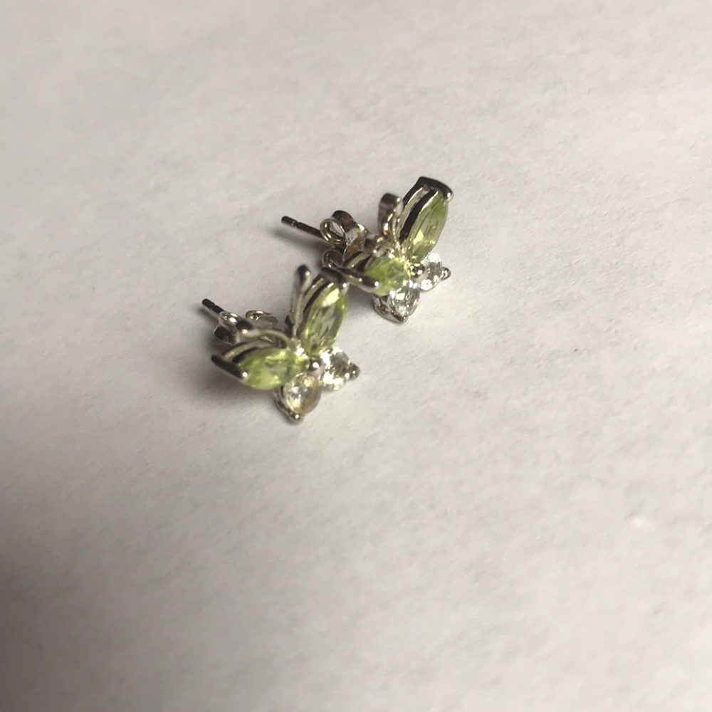Green and silver butterfly earrings